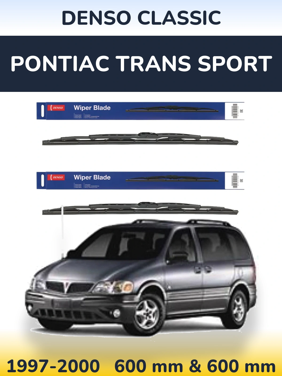 Front wiper blade set Denso Classic 600 & 600 mm for Pontiac Trans Sport 1997-2000