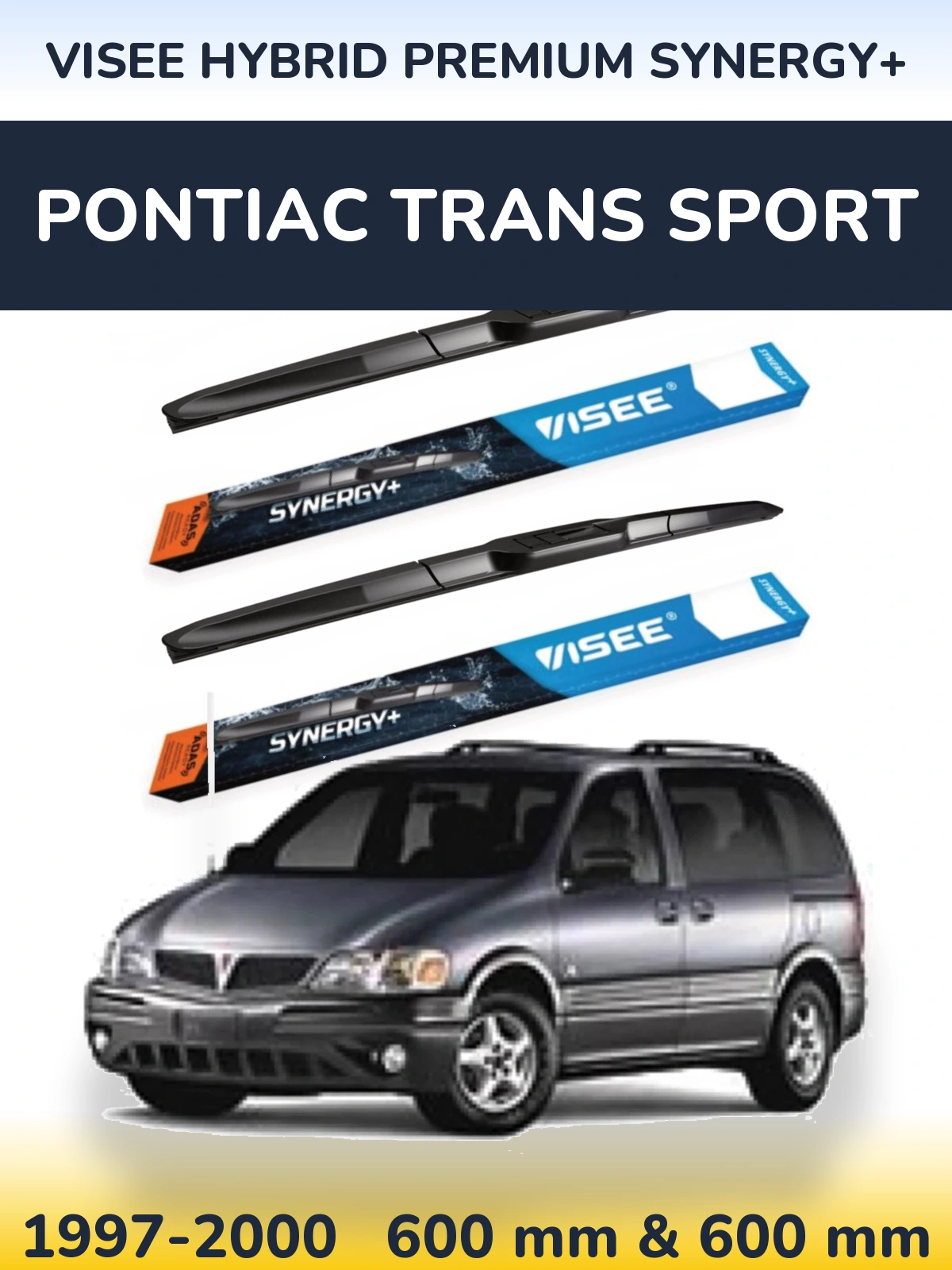 Front wiper blade set VISEE HYBRID PREMIUM SYNERGY+ 600 & 600 mm for Pontiac Trans Sport 1997-2000