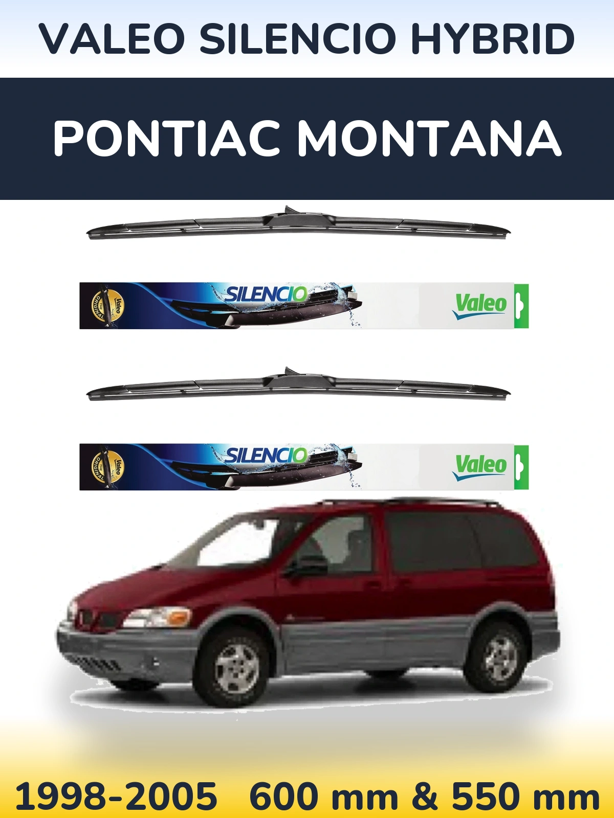 Комплект передних дворников Valeo Silencio Hybrid 600 & 550 мм для Pontiac Montana 1998-2005