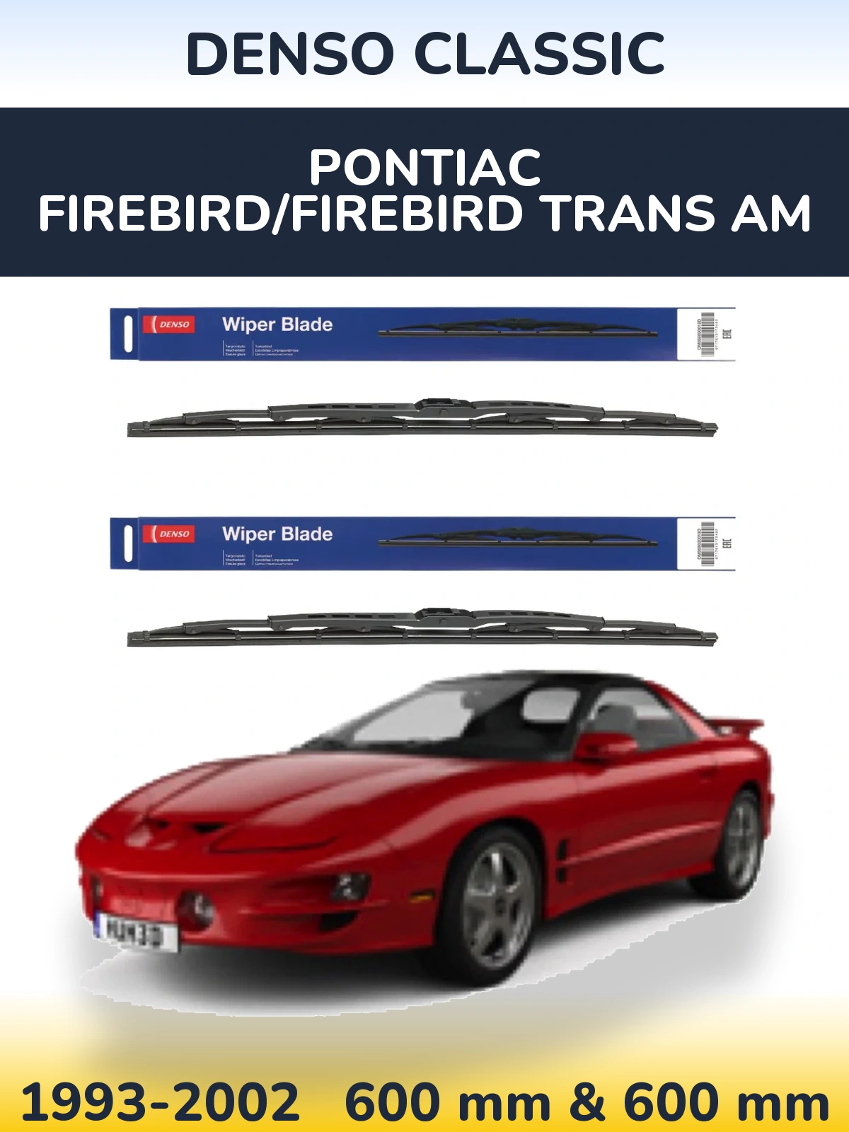 Front wiper blade set Denso Classic 600 & 600 mm for Pontiac Firebird/Firebird Trans Am 1993-2002