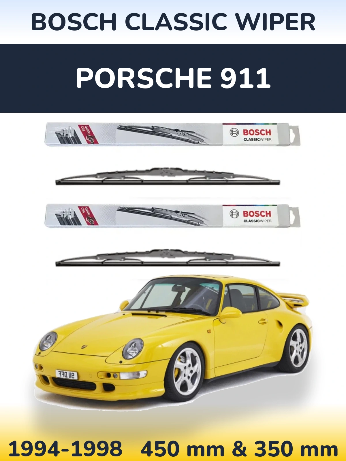 Front wiper blade set BOSCH Classic Wiper 450 & 340 mm for Porsche 911 1994-1998