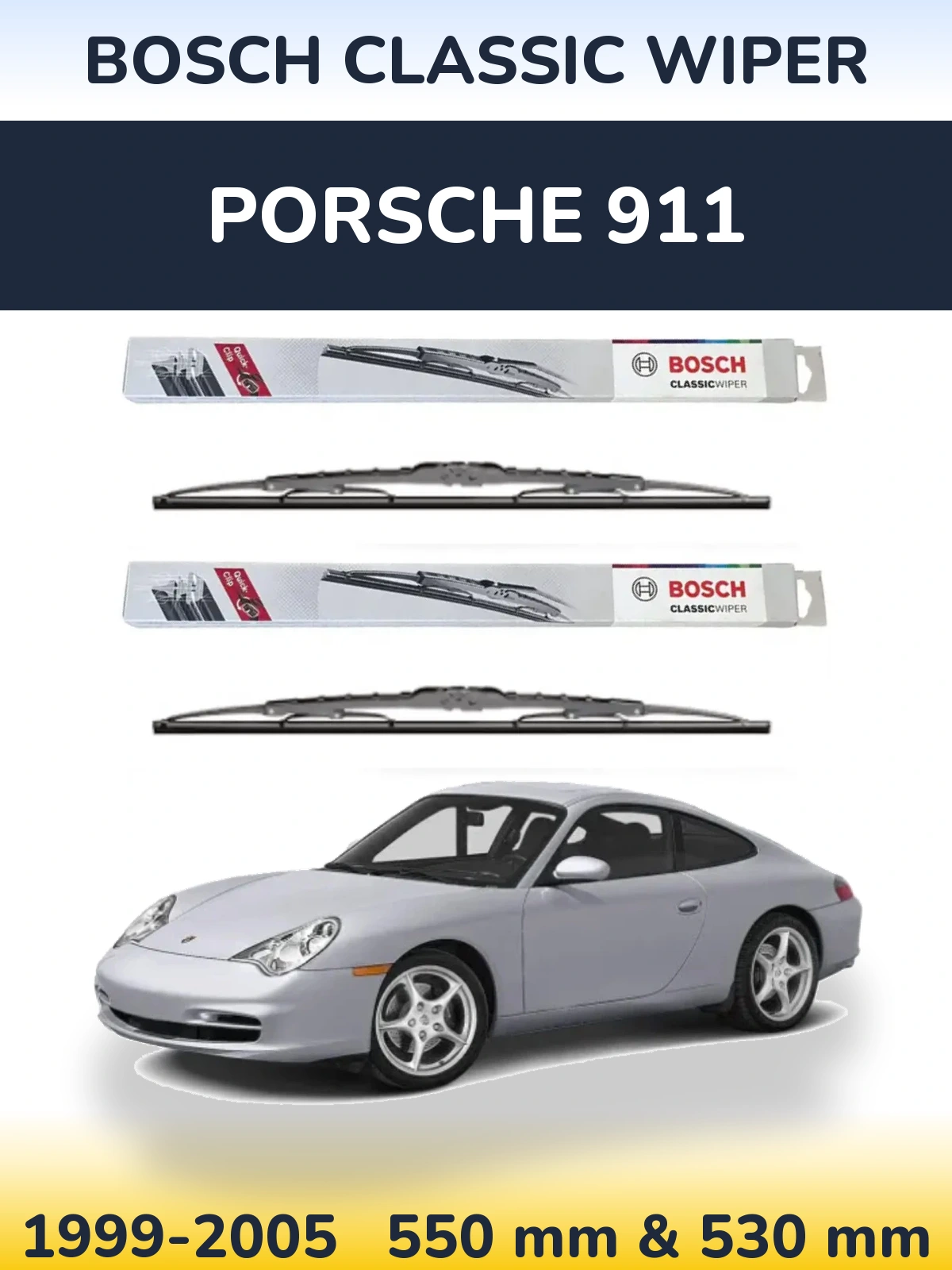 Front wiper blade set BOSCH Classic Wiper 550 & 530 mm for Porsche 911 1999-2005