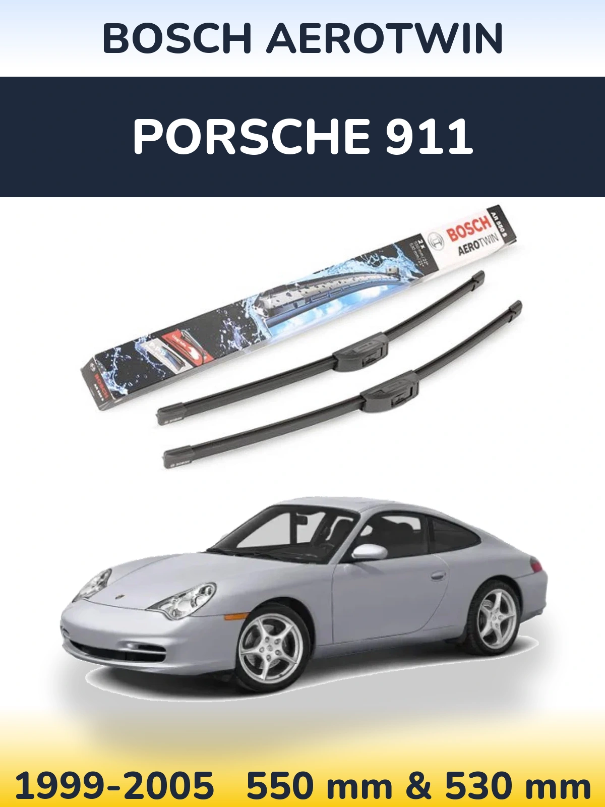 Front wiper blade set BOSCH AeroTwin 550 & 530 mm for Porsche 911 1999-2005