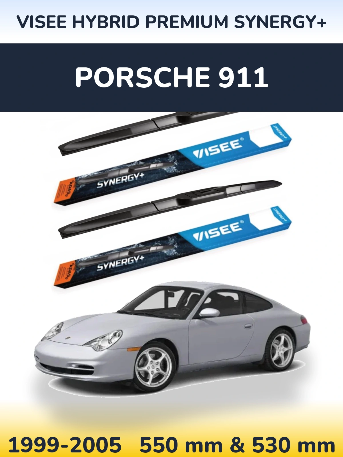 Front wiper blade set VISEE HYBRID PREMIUM SYNERGY+ 550 & 530 mm for Porsche 911 1999-2005