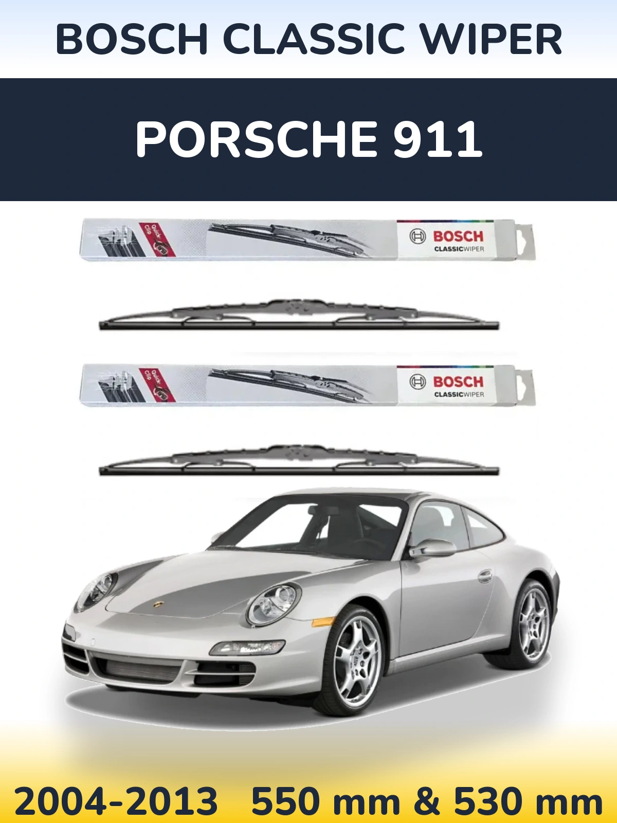 Front wiper blade set BOSCH Classic Wiper 550 & 530 mm for Porsche 911 2004-2013