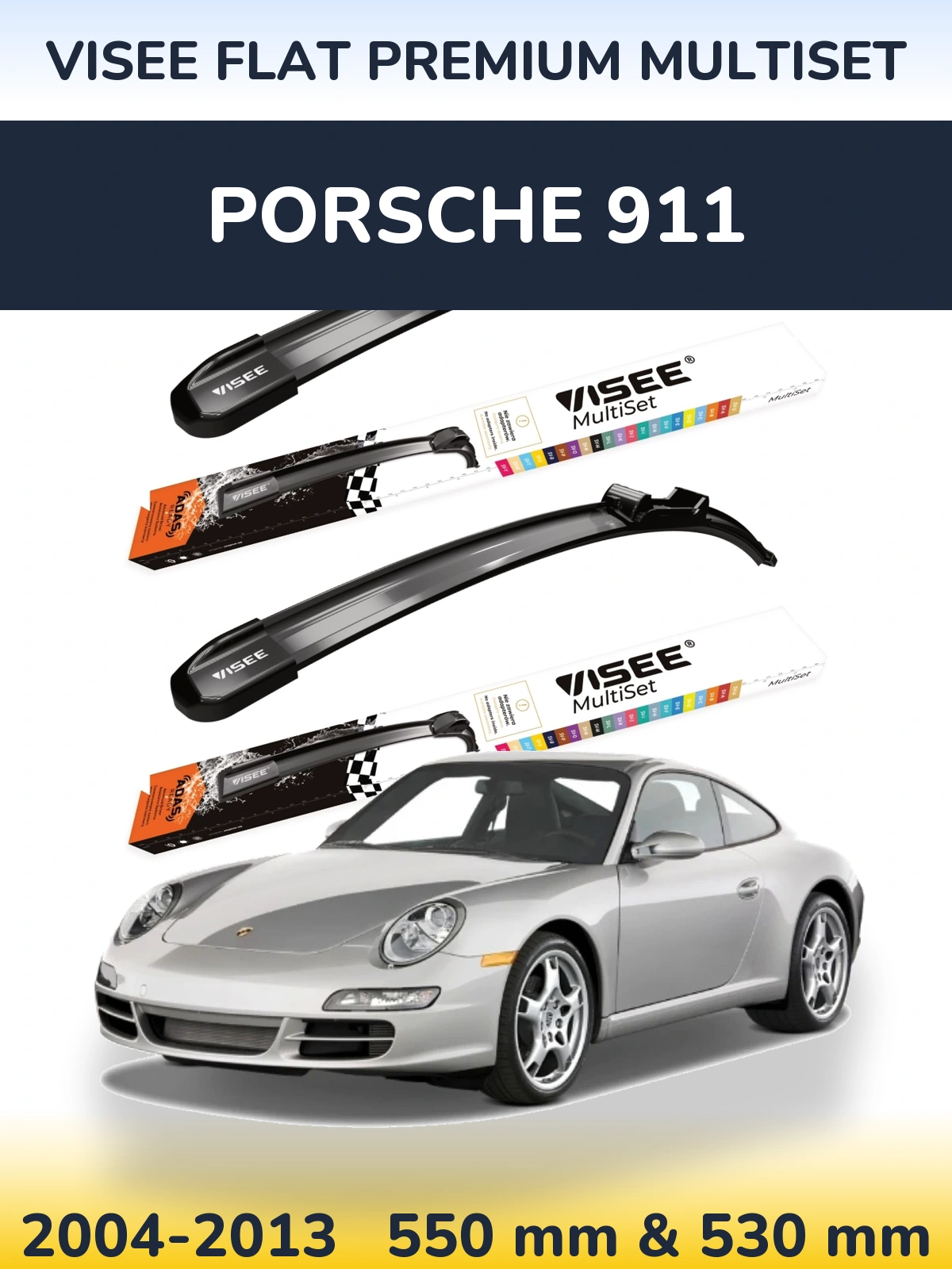 Front wiper blade set VISEE FLAT PREMIUM MultiSet 550 & 530 mm for Porsche 911 2004-2013