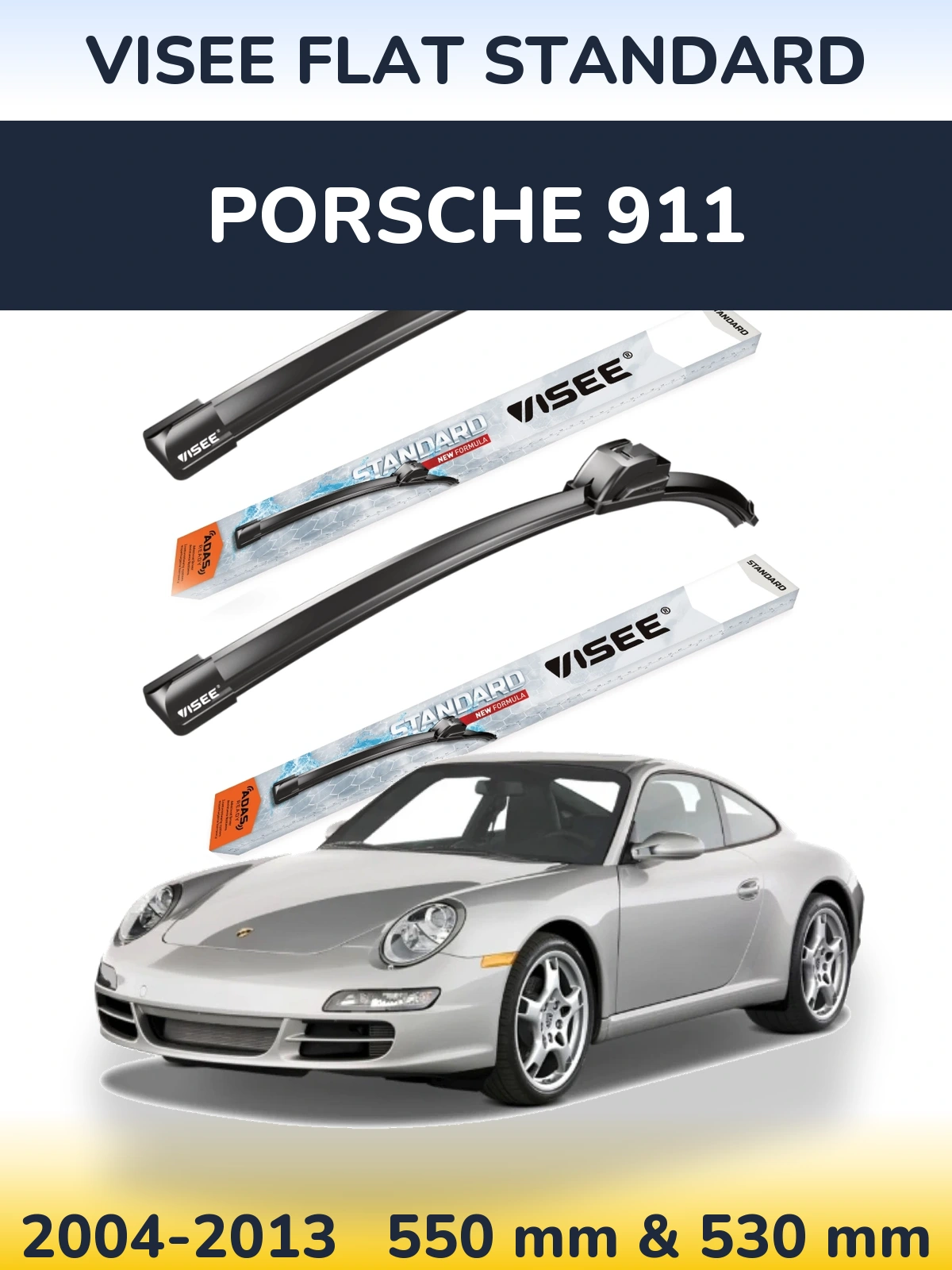 Front wiper blade set VISEE FLAT STANDARD 550 & 530 mm for Porsche 911 2004-2013