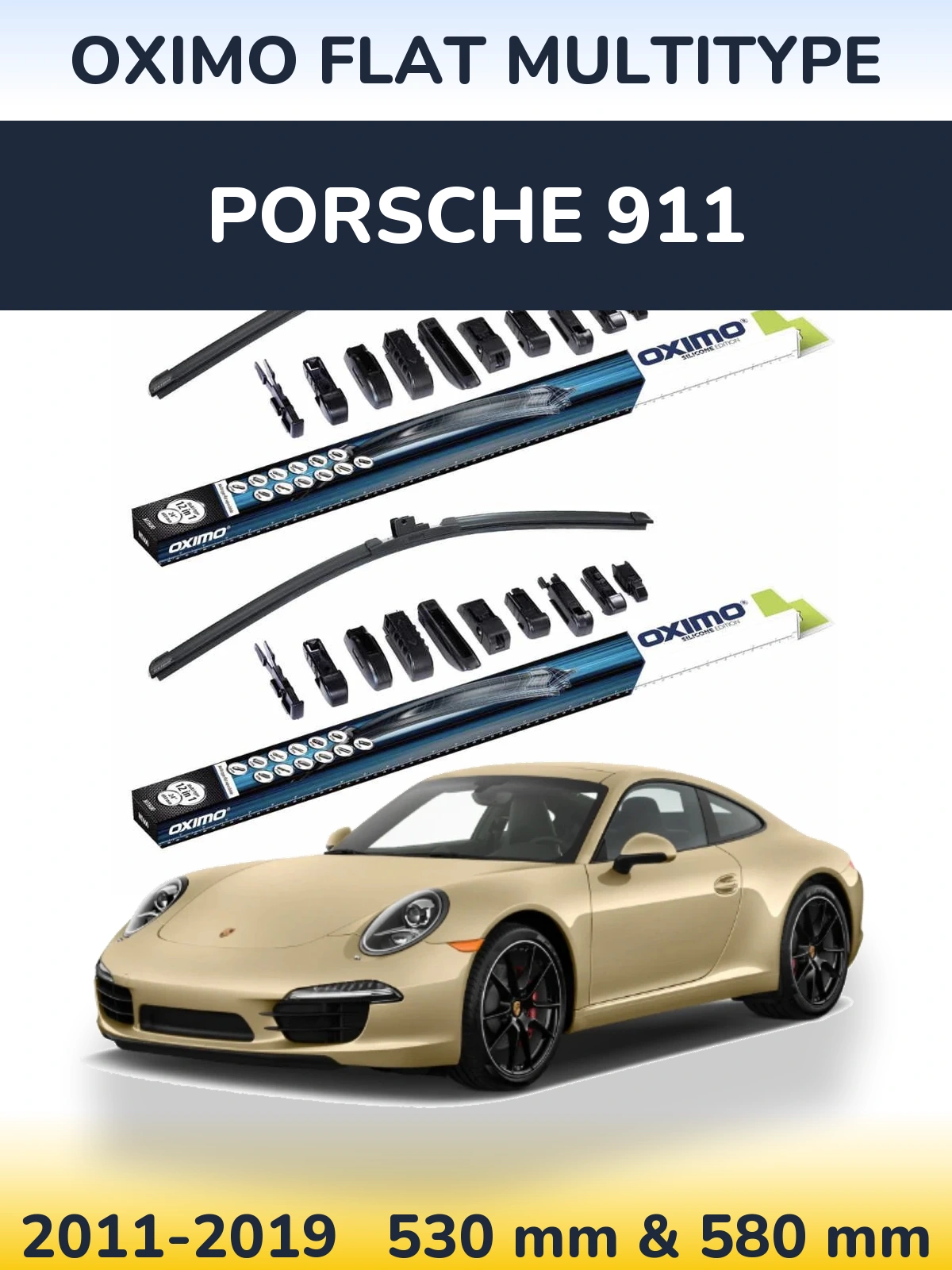 Front wiper blade set Oximo Flat MultiTypee 530 & 580 mm for Porsche 911 2011-2019