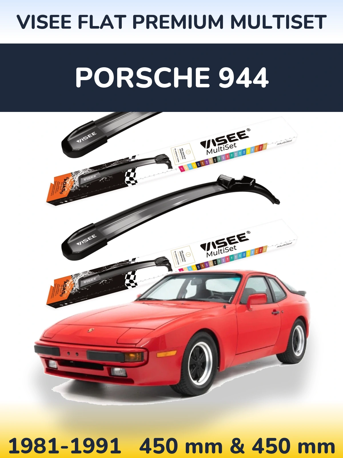 Front wiper blade set VISEE FLAT PREMIUM MultiSet 450 & 450 mm for Porsche 944 1981-1991
