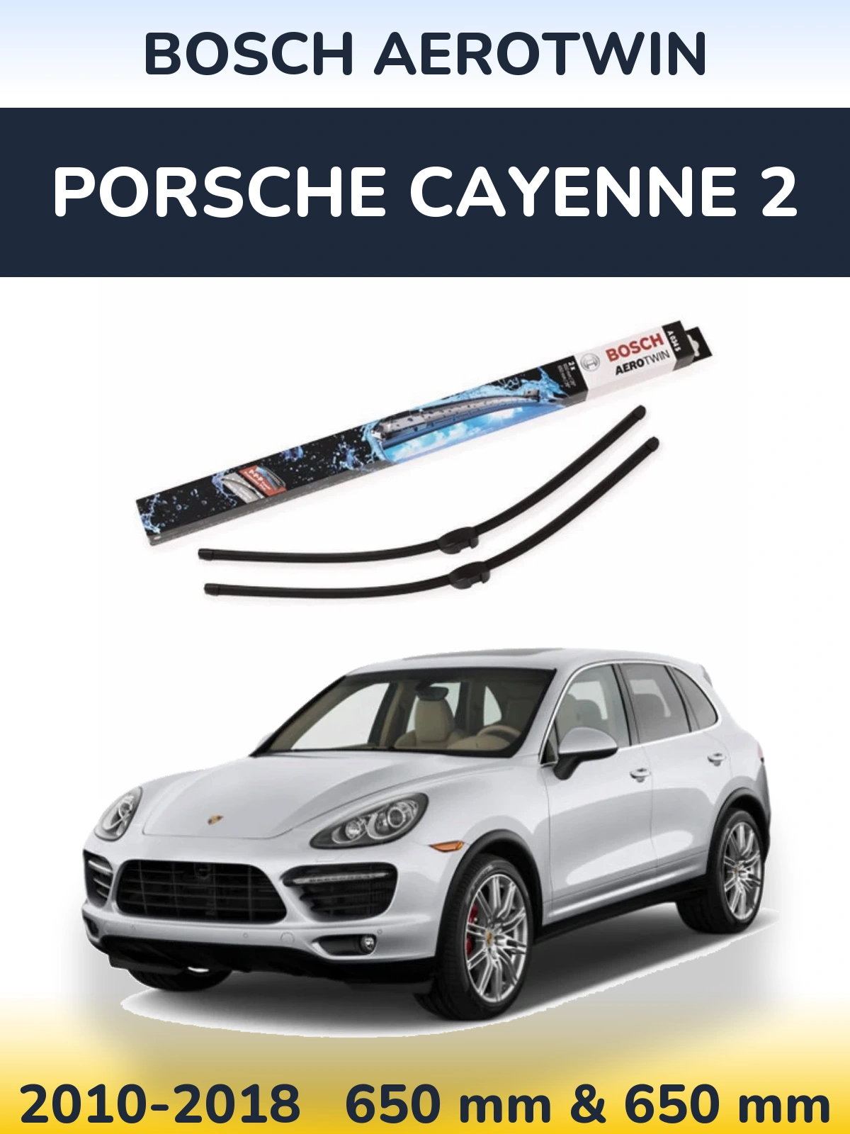 Front wiper blade set BOSCH AeroTwin 650 & 650 mm for Porsche Cayenne 2 2010-2018