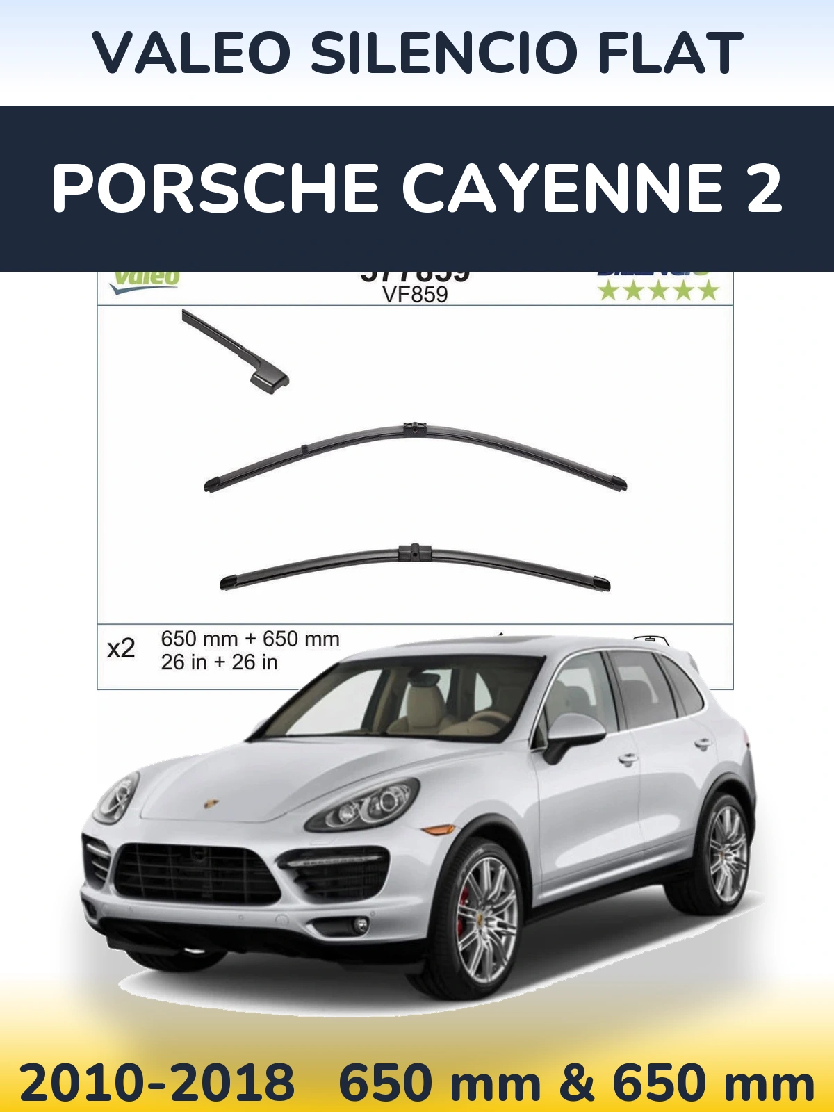 Комплект передніх щіток Valeo Silencio Flat 650 & 650 мм для Porsche Cayenne 2 2010-2018