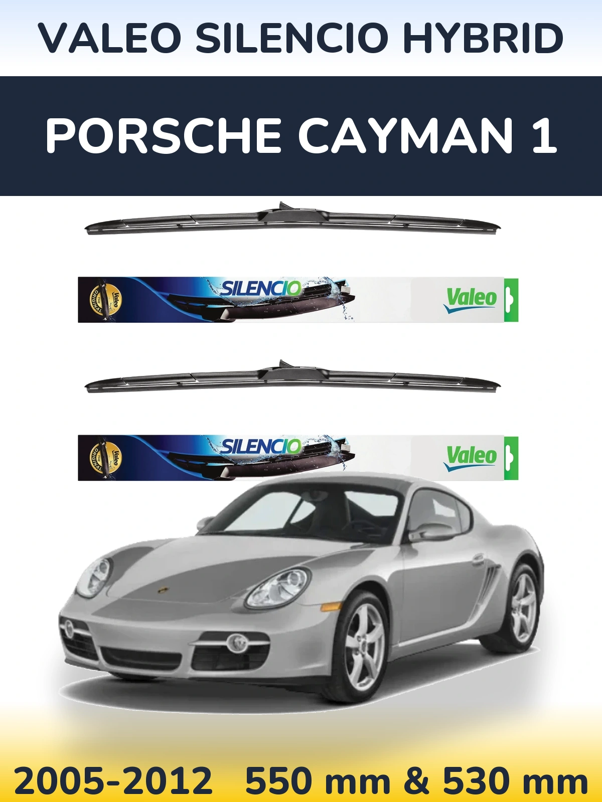 Комплект передних дворников Valeo Silencio Hybrid 550 & 530 мм для Porsche Cayman 1 2005-2012
