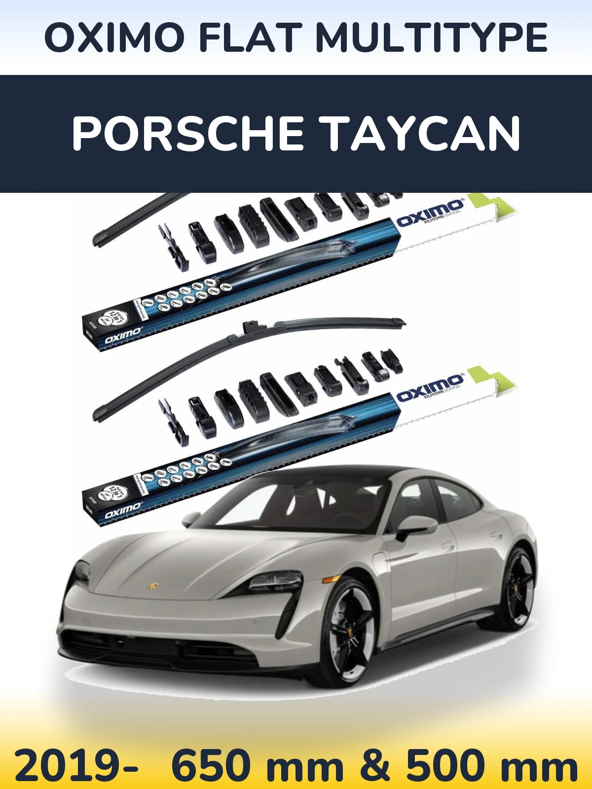 Front wiper blade set Oximo Flat MultiTypee 650 & 500 mm for Porsche Taycan 2019-2026