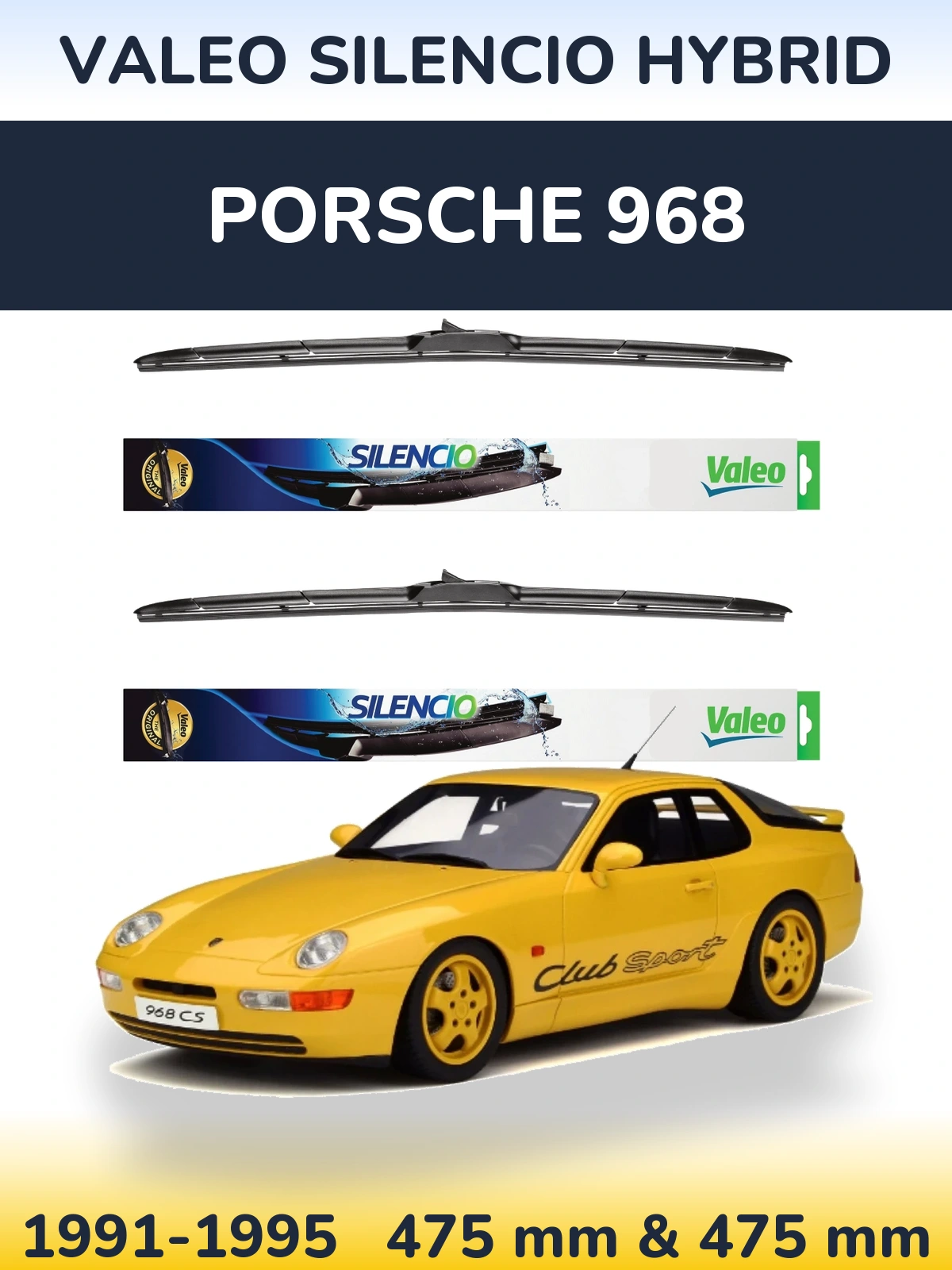 Комплект передних дворников Valeo Silencio Hybrid 475 & 475 мм для Porsche 968 1991-1995
