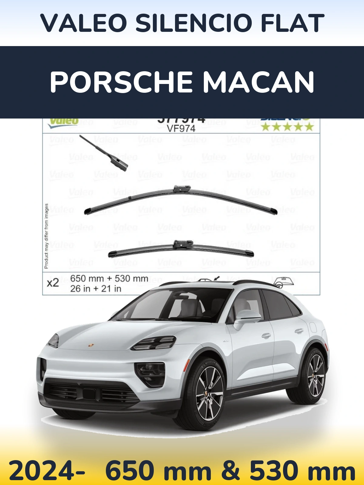 Комплект передних дворников Valeo Silencio Flat 650 & 530 мм для Porsche Macan 2024-2026