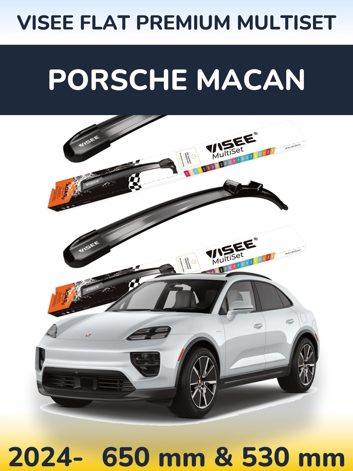 Комплект передніх щіток VISEE FLAT PREMIUM MultiSet 650 & 530 мм для Porsche Macan 2024-2026