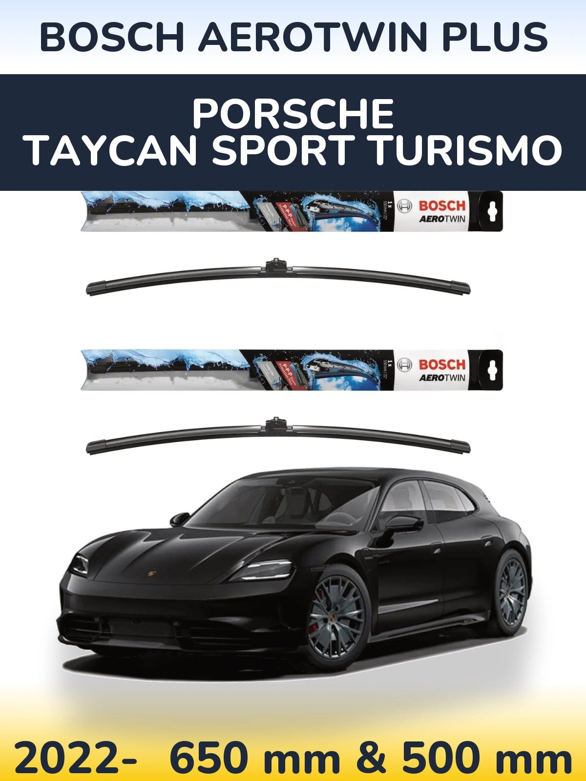 Комплект передніх щіток BOSCH AeroTwin Plus 650 & 500 мм для Porsche Taycan Sport Turismo 2022-2026