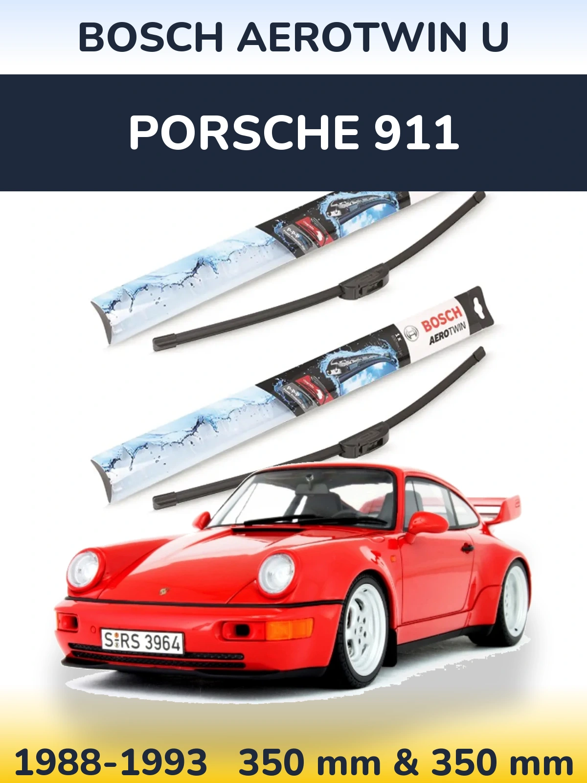 Front wiper blade set BOSCH AeroTwin U 350 & 350 mm for Porsche 911 1988-1993