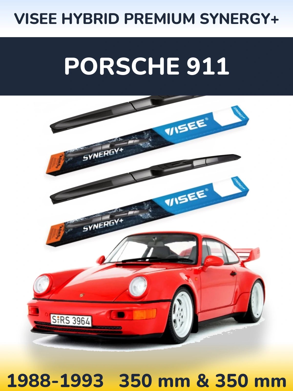 Front wiper blade set VISEE HYBRID PREMIUM SYNERGY+ 350 & 350 mm for Porsche 911 1988-1993