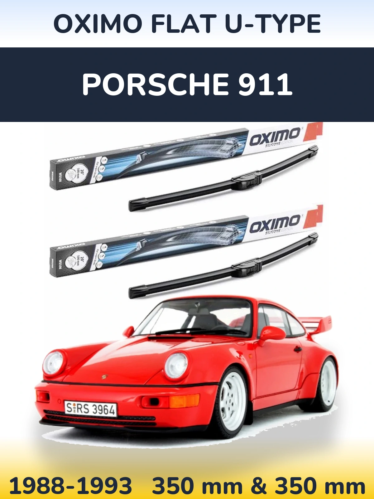 Front wiper blade set Oximo Flat U-type 350 & 350 mm for Porsche 911 1988-1993