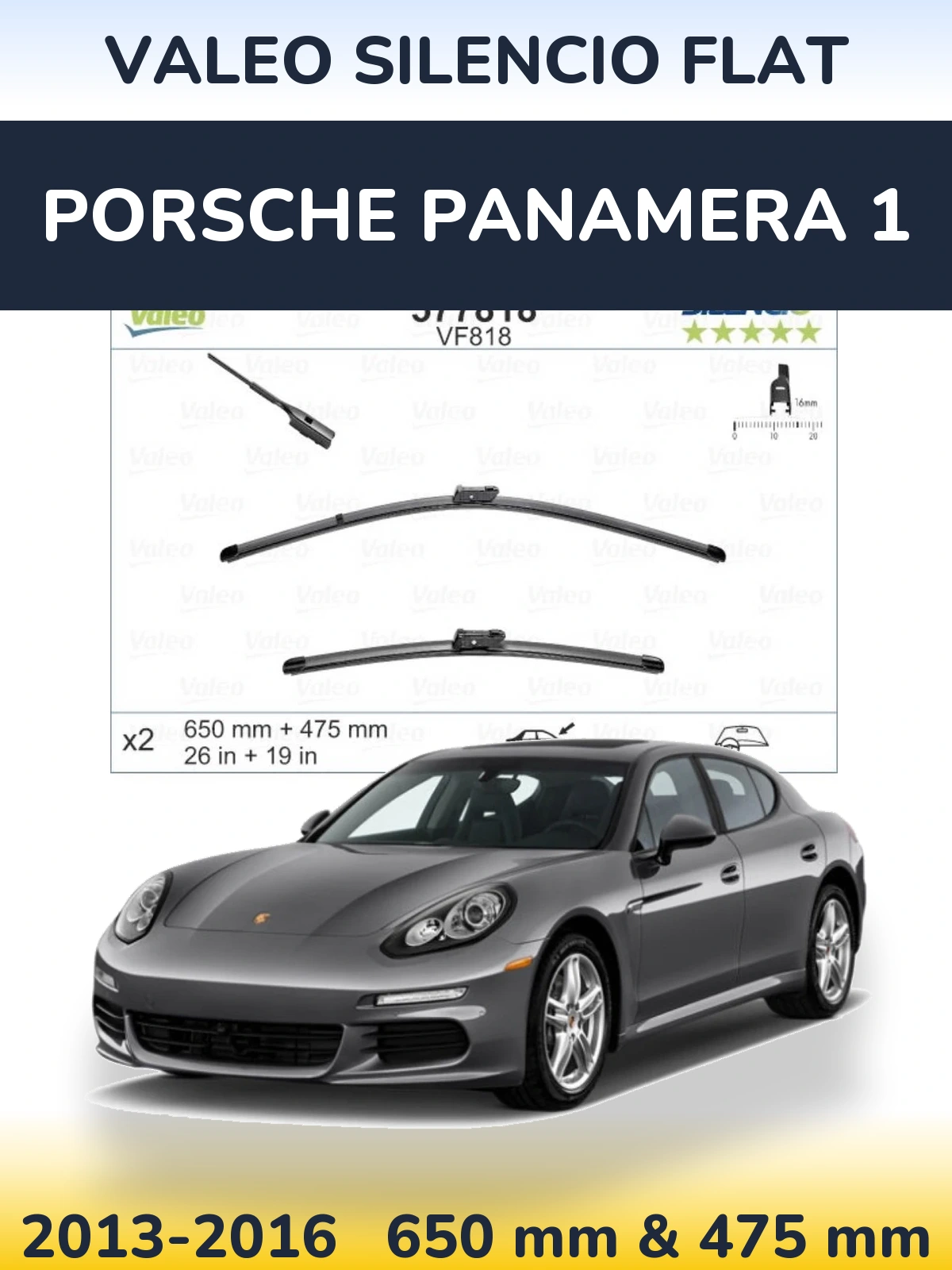 Комплект передних дворников Valeo Silencio Flat 650 & 475 мм для Porsche Panamera 1 2013-2016
