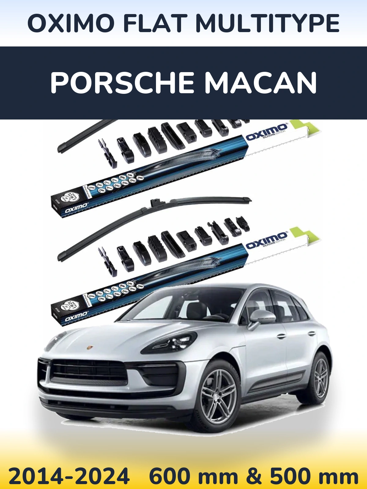 Front wiper blade set Oximo Flat MultiTypee 600 & 500 mm for Porsche Macan 2014-2024