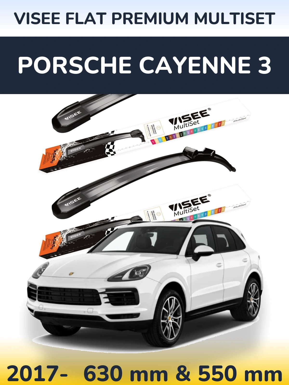 Front wiper blade set VISEE FLAT PREMIUM MultiSet 630 & 550 mm for Porsche Cayenne 3 2017-2026