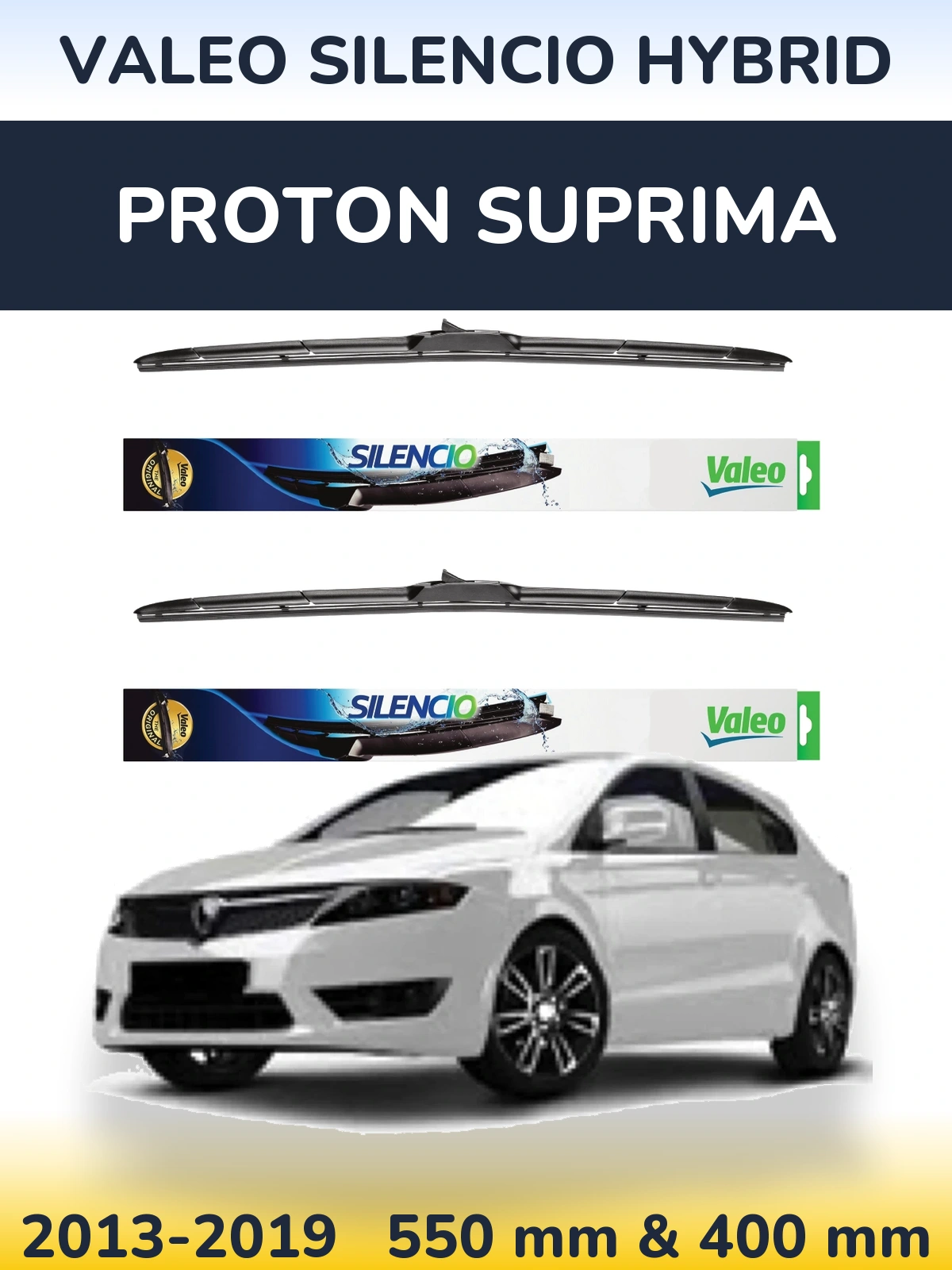 Комплект передних дворников Valeo Silencio Hybrid 550 & 400 мм для Proton Suprima 2013-2019