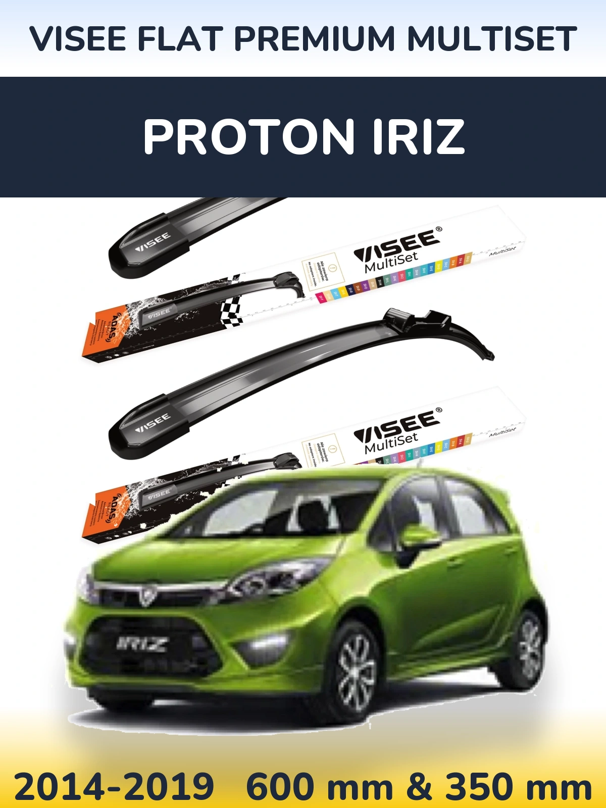 Front wiper blade set VISEE FLAT PREMIUM MultiSet 600 & 350 mm for Proton Iriz 2014-2019