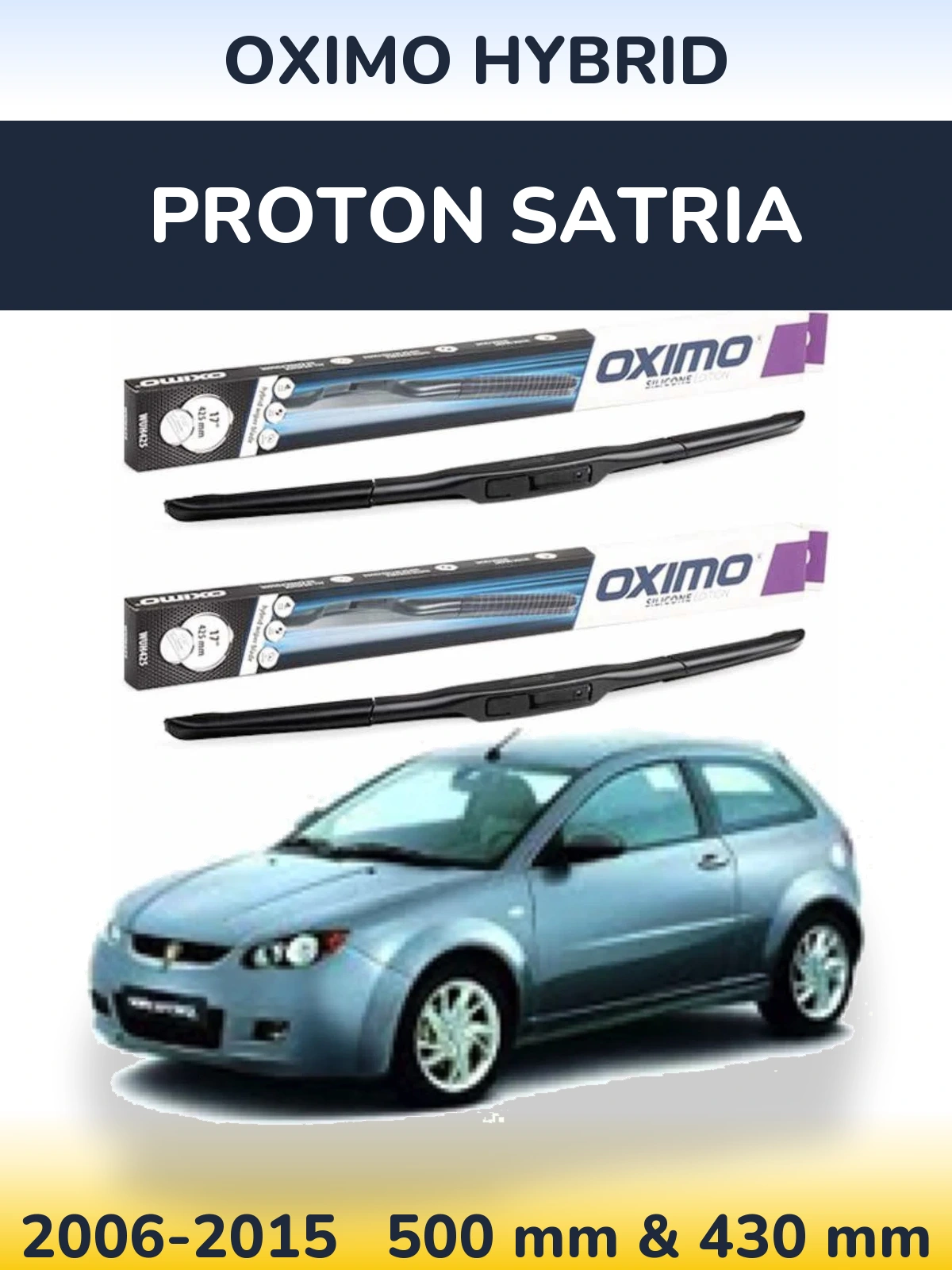 Комплект передних дворников Oximo Hybrid 500 & 430 мм для Proton Satria 2006-2015