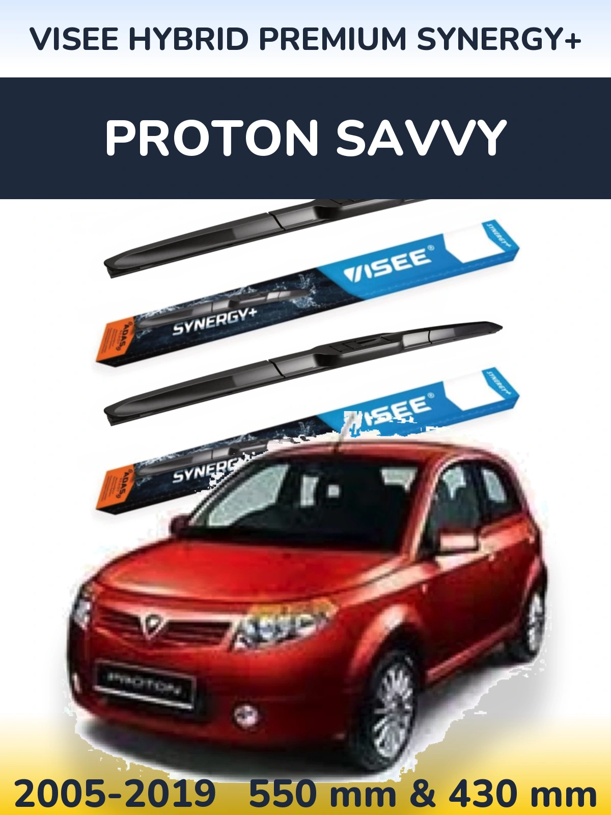 Комплект передних дворников VISEE HYBRID PREMIUM SYNERGY+ 550 & 430 мм для Proton Savvy 2005-2019