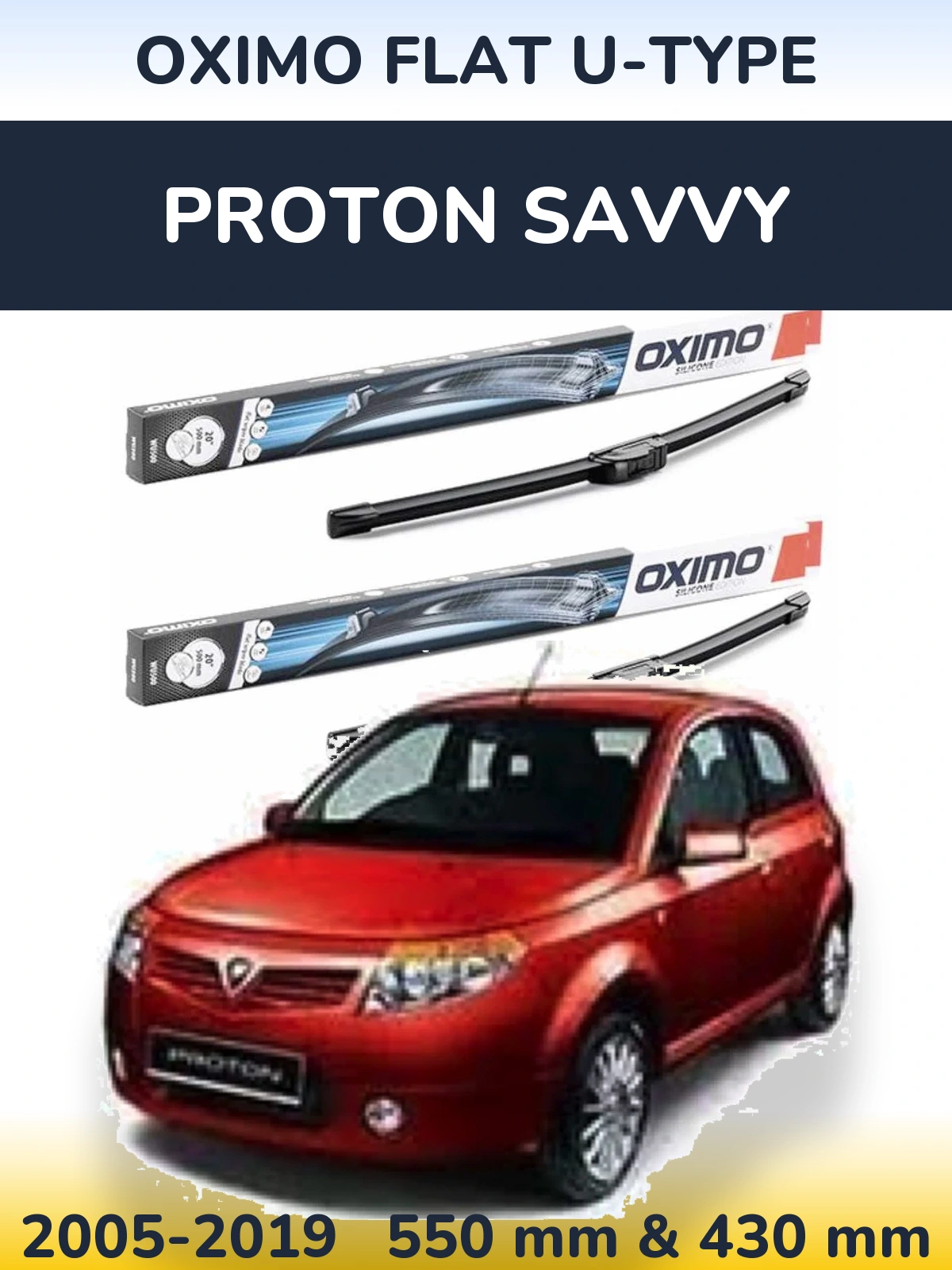 Комплект передних дворников Oximo Flat U-type 550 & 430 мм для Proton Savvy 2005-2019