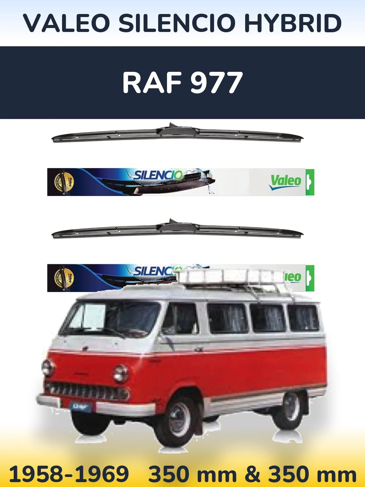 Комплект передних дворников Valeo Silencio Hybrid 350 & 350 мм для RAF 977 1958-1969