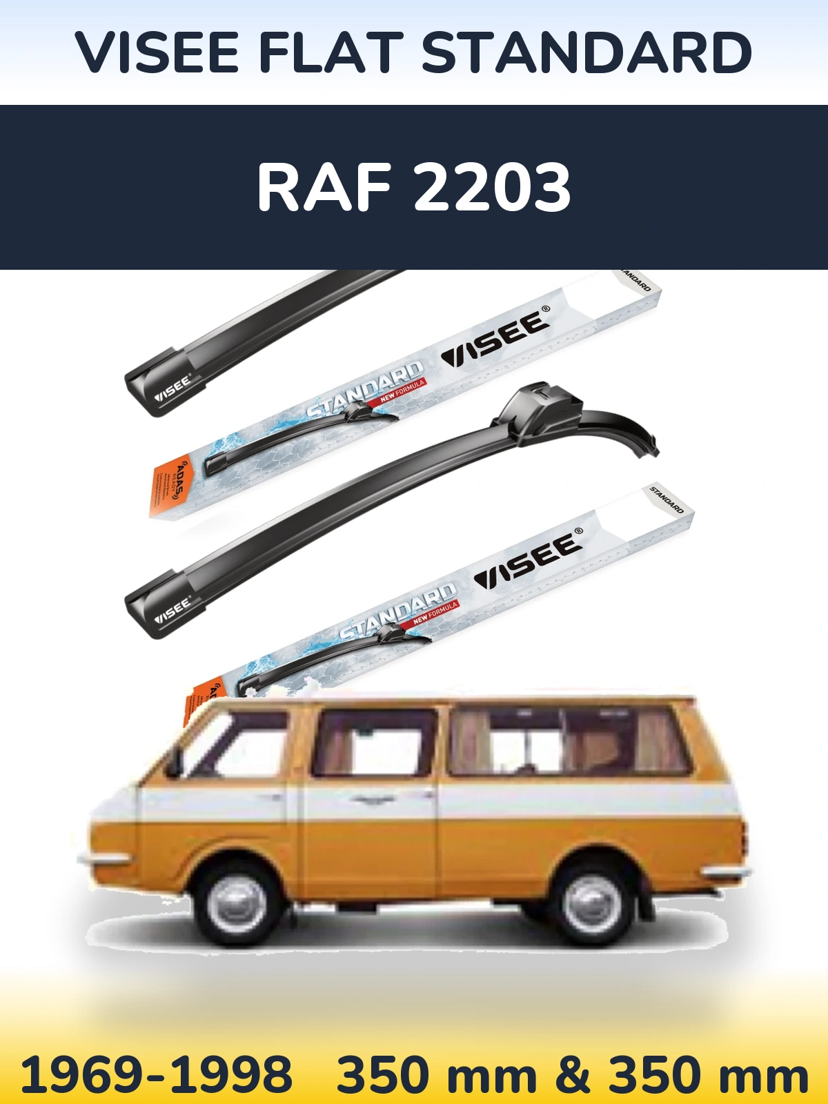 Front wiper blade set VISEE FLAT STANDARD 350 & 350 mm for RAF 2203 1969-1998