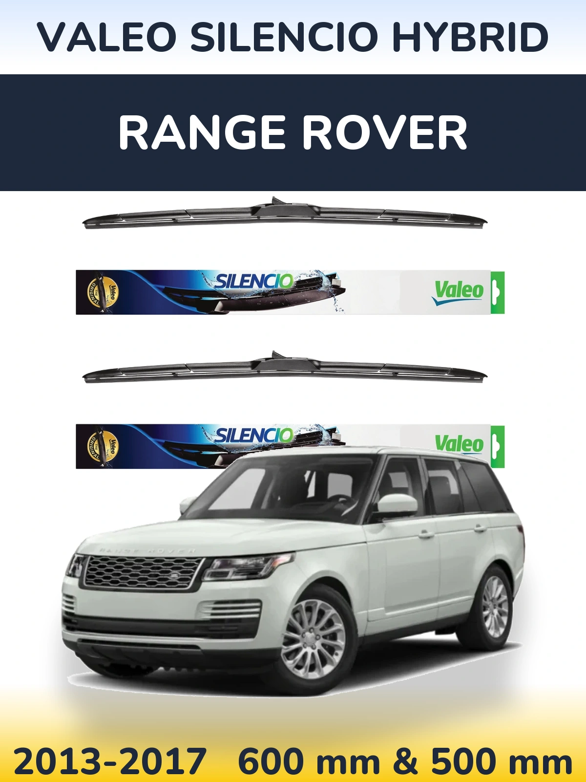 Front wiper blade set Valeo Silencio Hybrid 600 & 500 mm for Range Rover  2013-2017
