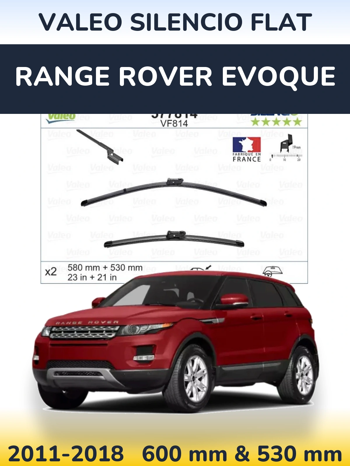 Комплект передних дворников Valeo Silencio Flat 580 & 530 мм для Range Rover Evoque 2011-2018