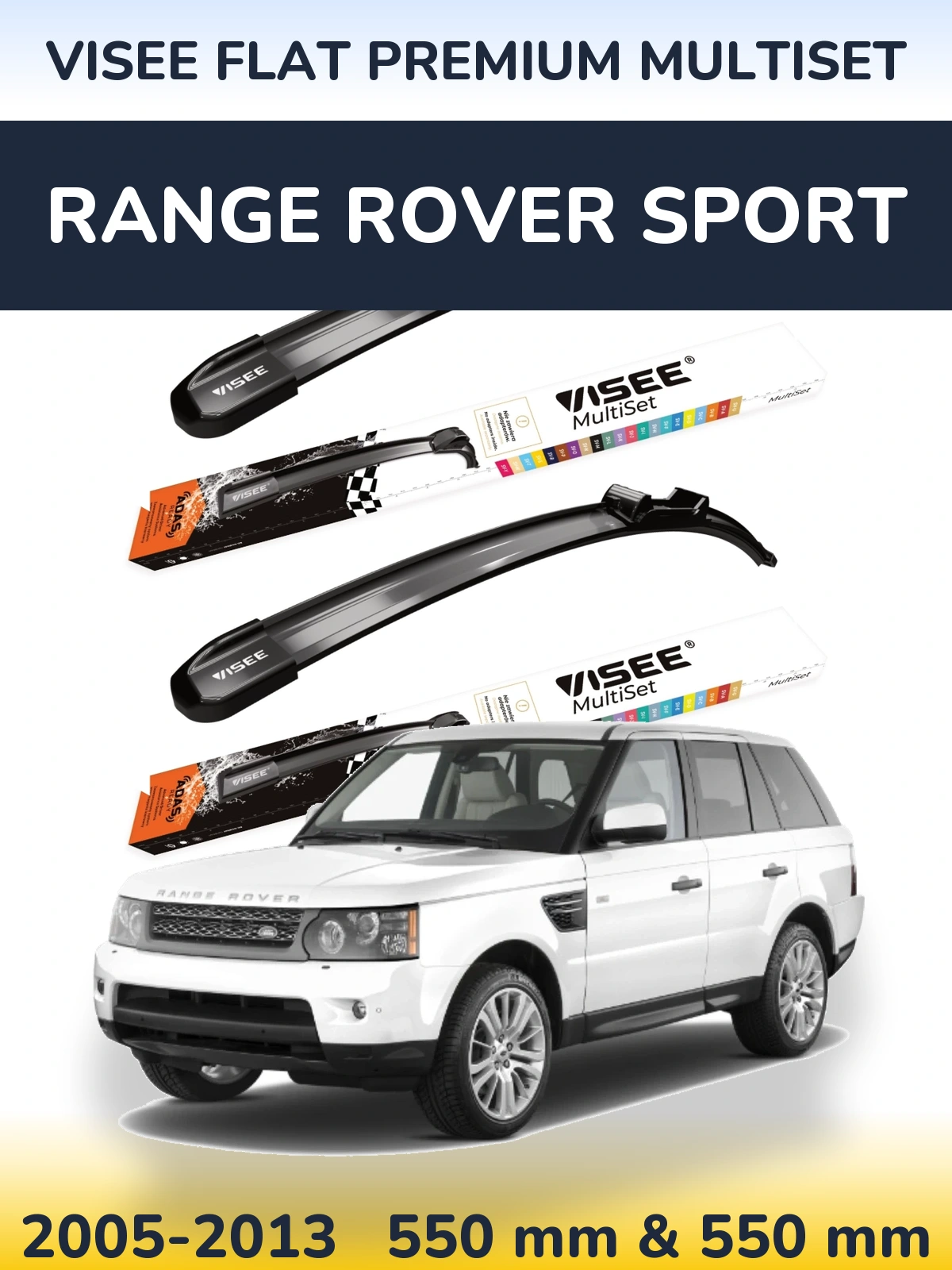 Front wiper blade set VISEE FLAT PREMIUM MultiSet 550 & 550 mm for Range Rover Sport 2005-2013
