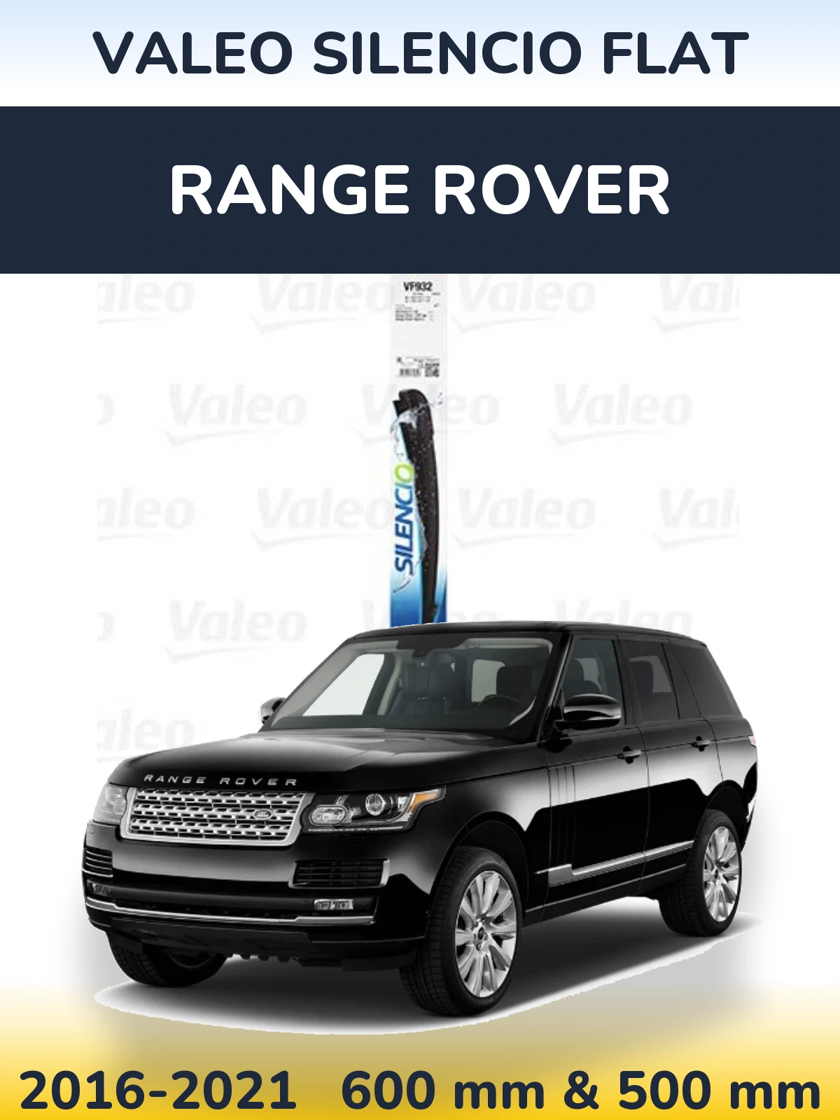 Front wiper blade set Valeo Silencio Flat 600 & 500 mm for Range Rover  2016-2021