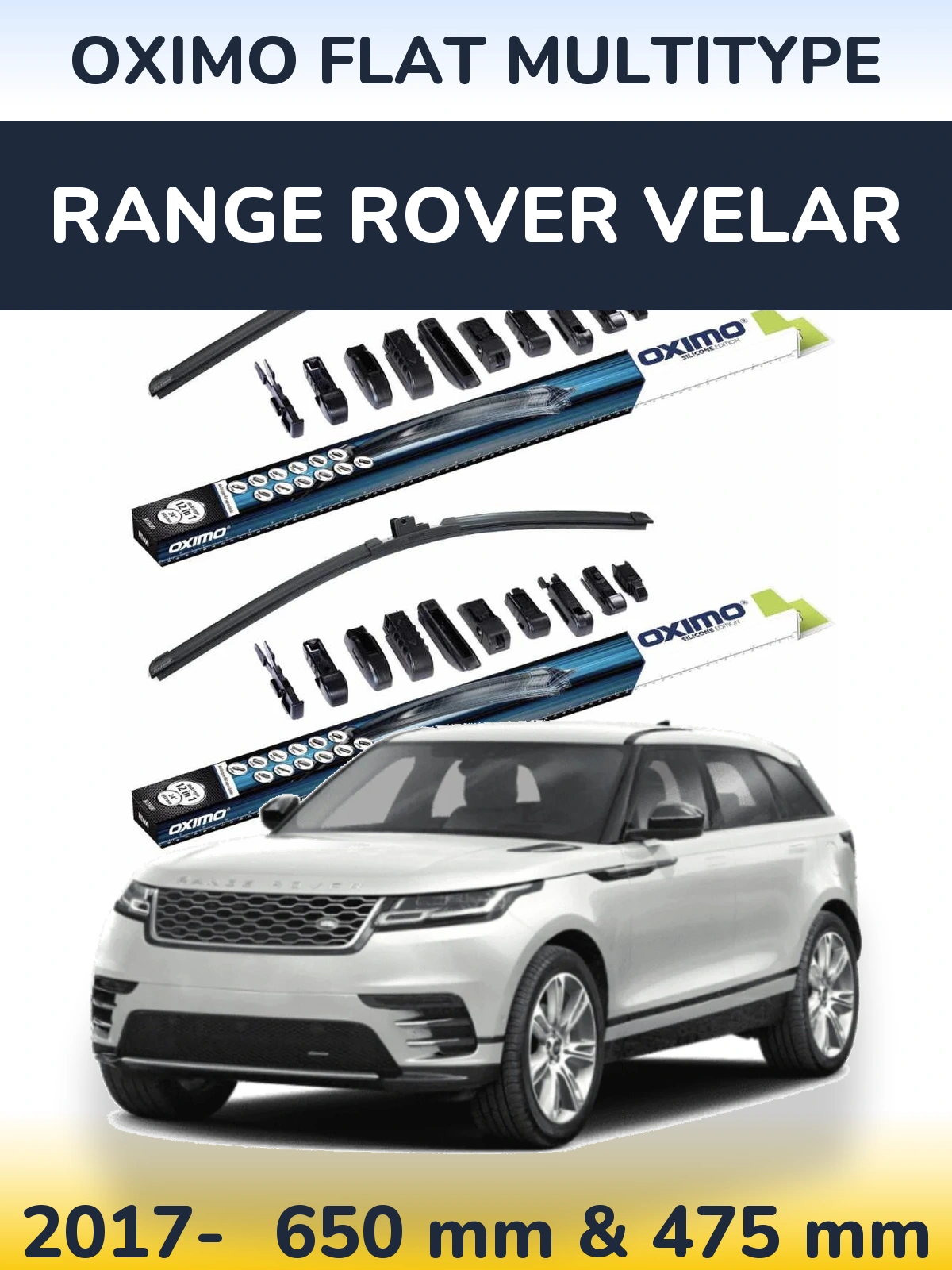Комплект передніх щіток Oximo Flat MultiТипe 650 & 475 мм для Range Rover Velar 2017-2026