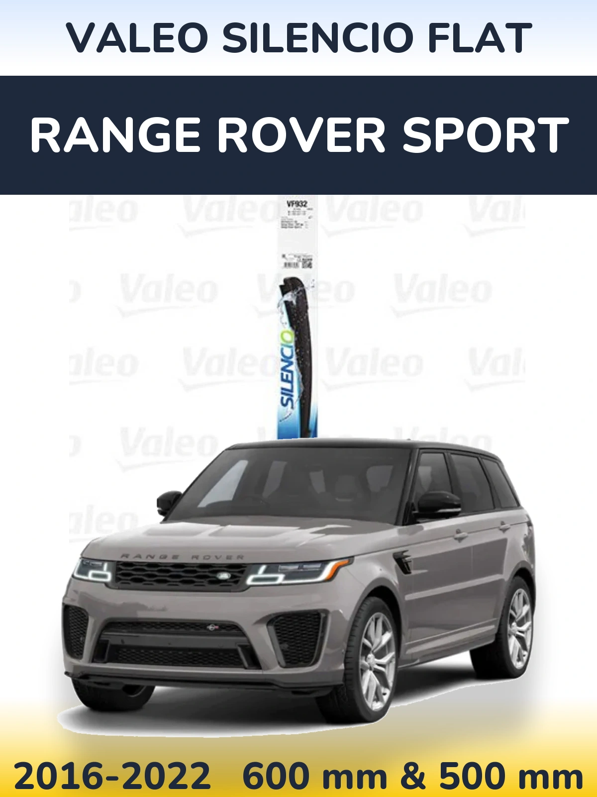 Front wiper blade set Valeo Silencio Flat 600 & 500 mm for Range Rover Sport 2016-2022