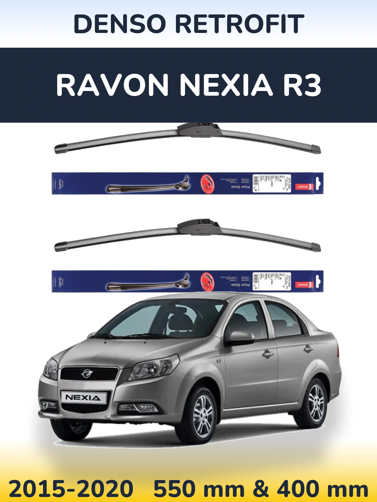 Front wiper blade set Denso Retrofit 550 & 400 mm for Ravon Nexia R3 2015-2020