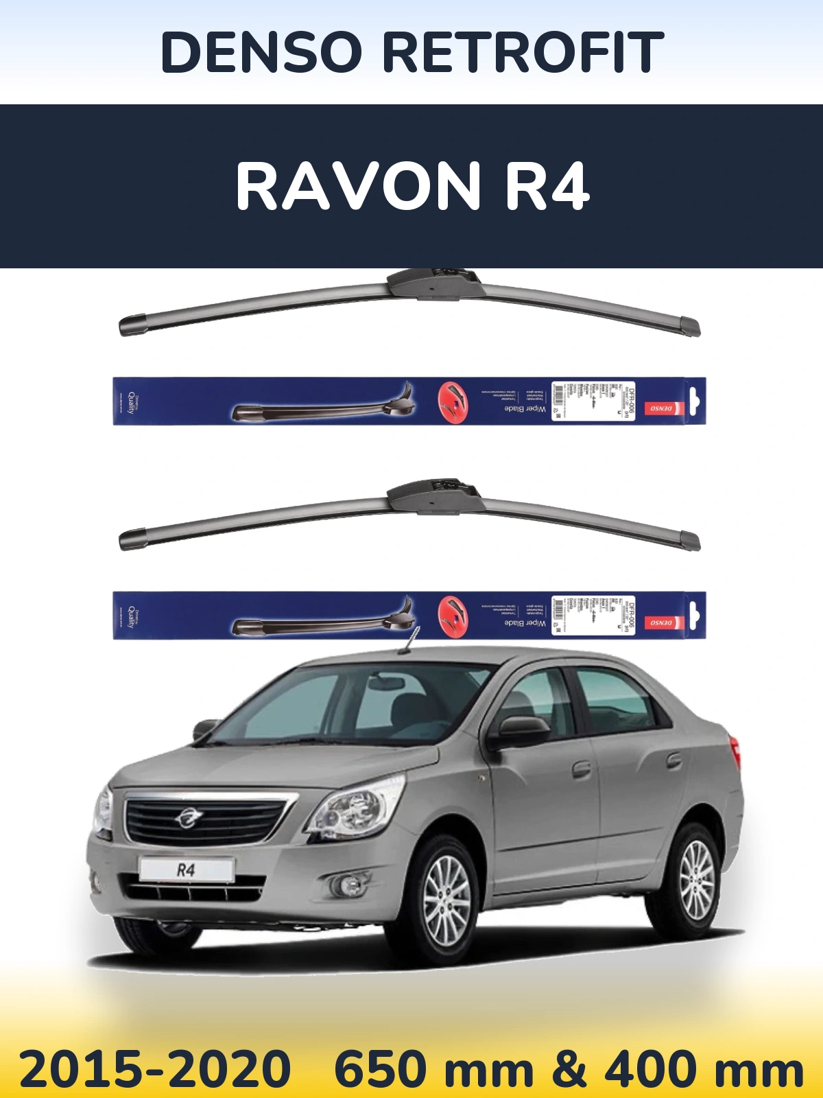 Front wiper blade set Denso Retrofit 650 & 400 mm for Ravon R4 2015-2020