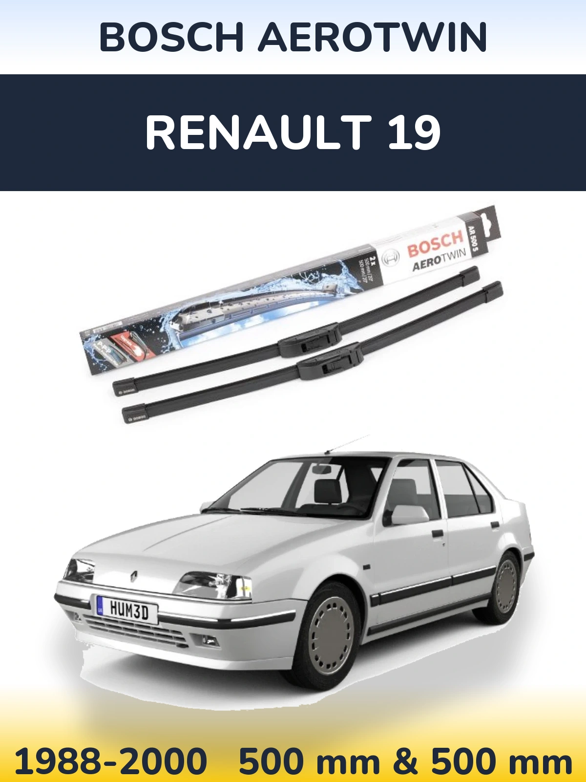 Комплект передніх щіток BOSCH AeroTwin 500 & 500 мм для Renault 19 1988-2000