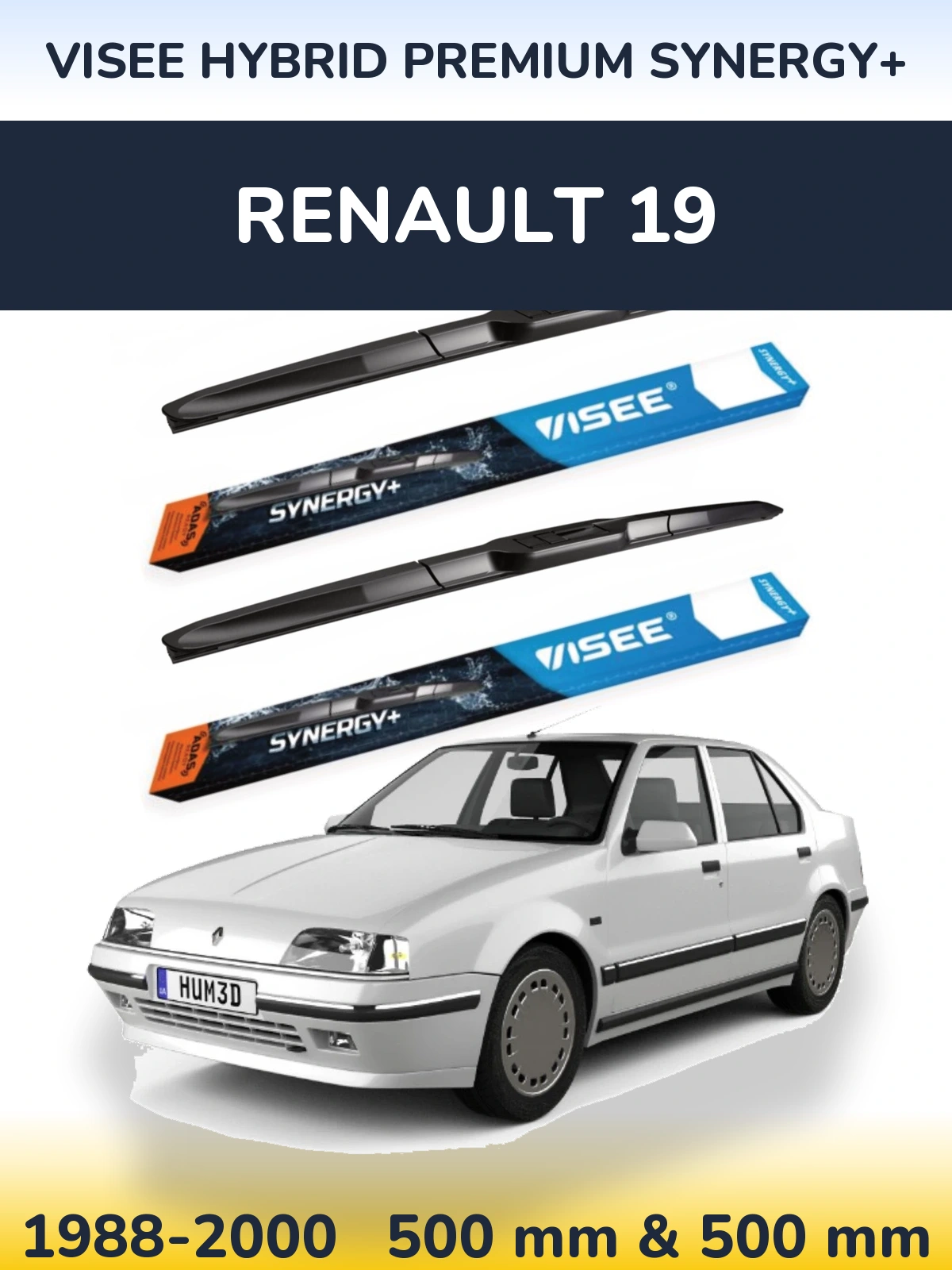 Front wiper blade set VISEE HYBRID PREMIUM SYNERGY+ 500 & 500 mm for Renault 19 1988-2000