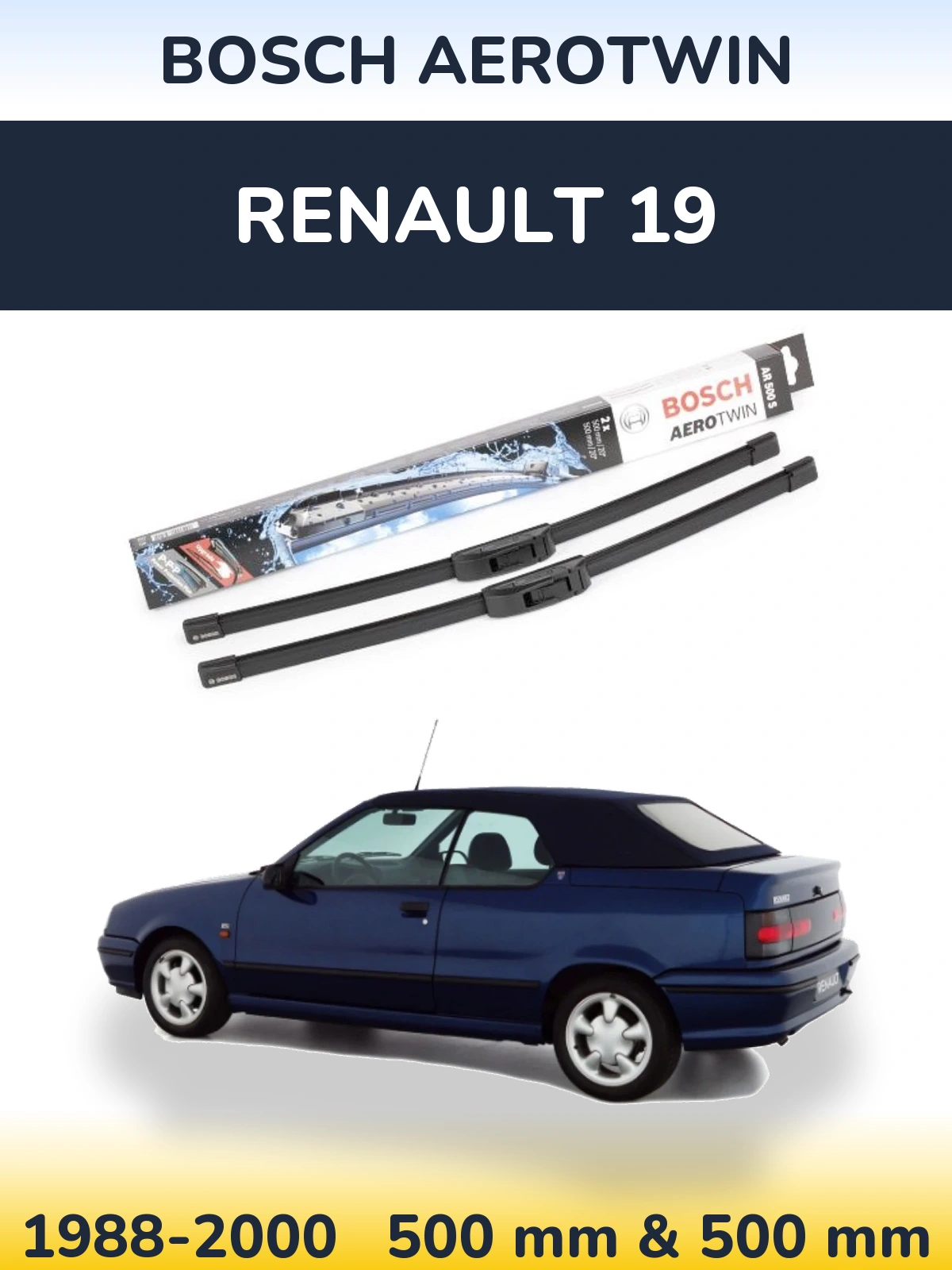 Front wiper blade set BOSCH AeroTwin 500 & 500 mm for Renault 19 1988-2000