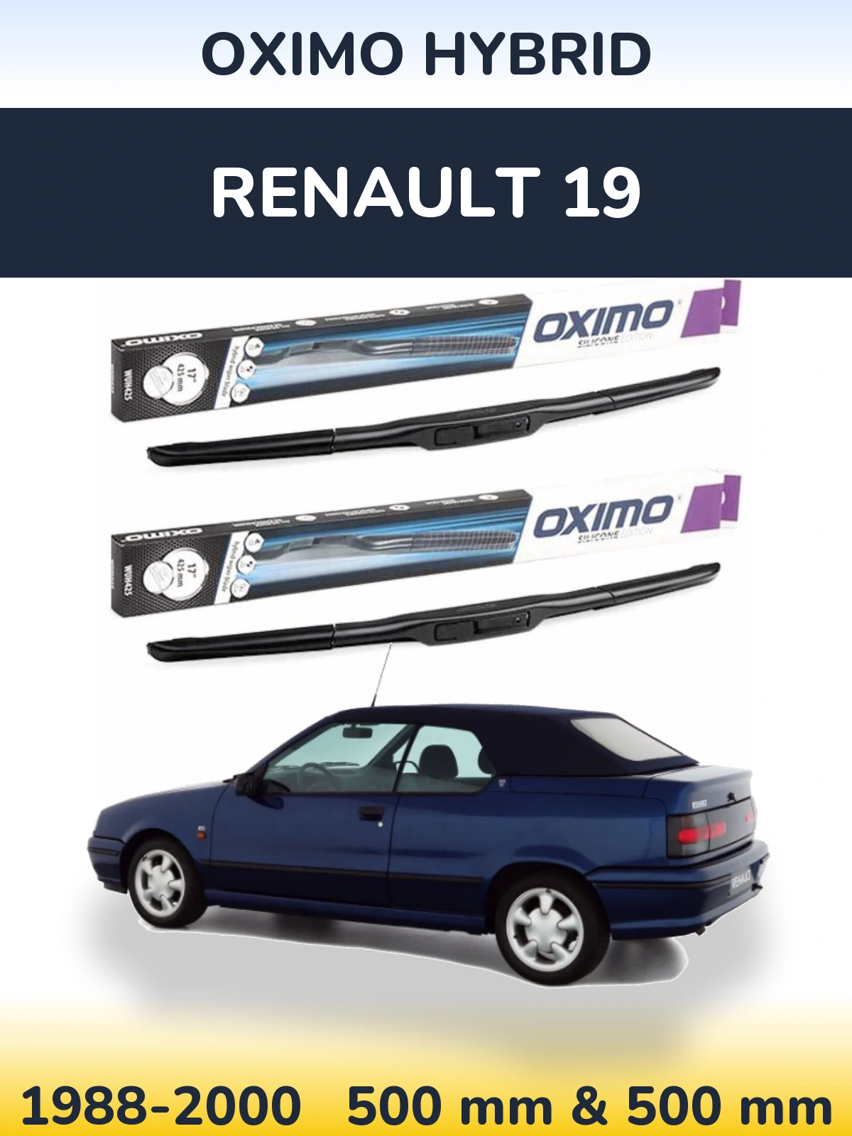 Front wiper blade set Oximo Hybrid 500 & 500 mm for Renault 19 1988-2000