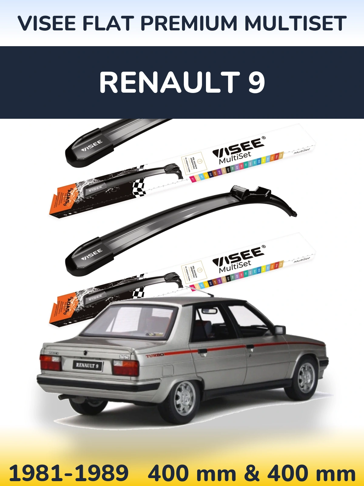 Комплект передніх щіток VISEE FLAT PREMIUM MultiSet 400 & 400 мм для Renault 9 1981-1989