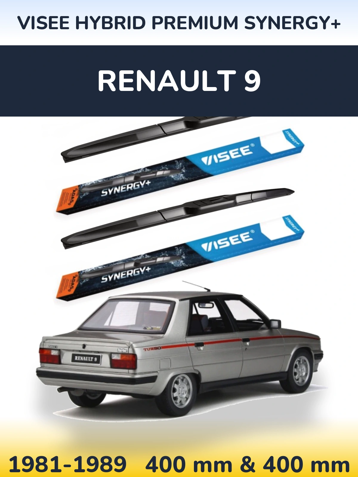 Front wiper blade set VISEE HYBRID PREMIUM SYNERGY+ 400 & 400 mm for Renault 9 1981-1989