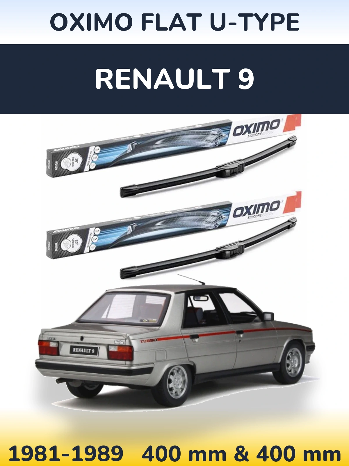 Front wiper blade set Oximo Flat U-type 400 & 400 mm for Renault 9 1981-1989