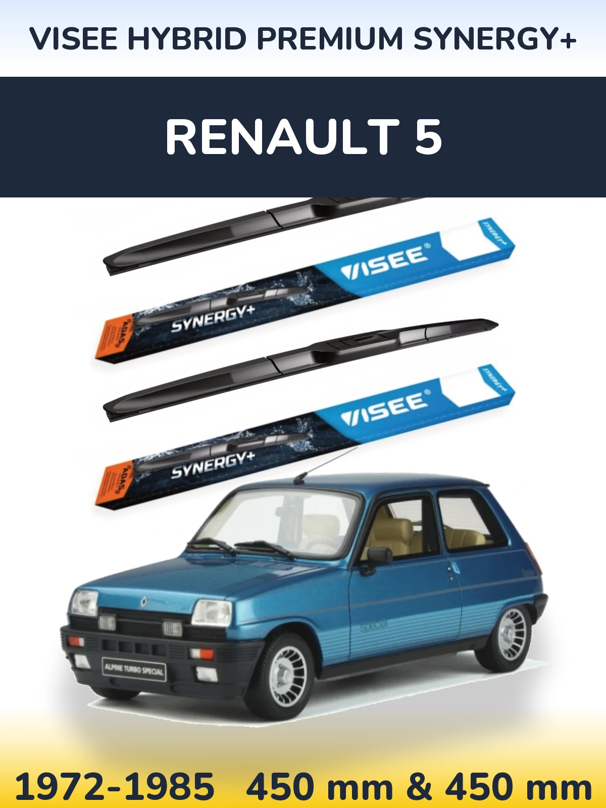 Комплект передніх щіток VISEE HYBRID PREMIUM SYNERGY+ 450 & 450 мм для Renault 5 1972-1985